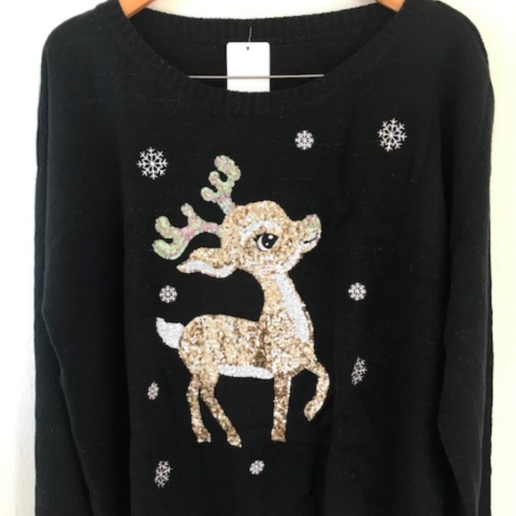 V28 Sweaters - V28 Cute Xmas Sweater w/Deer Sparkles & Sequin NWT